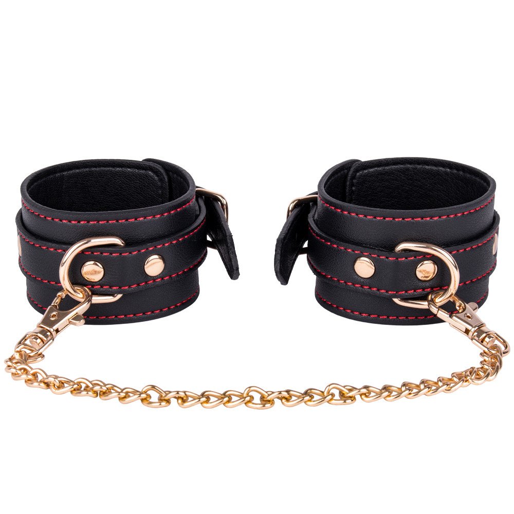 Bondara Black Contrast Stitch Faux Leather Handcuffs