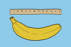 cartoon banana against ruler