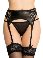 Bondara Siren Faux Leather and Lace Suspender Belt and G-String