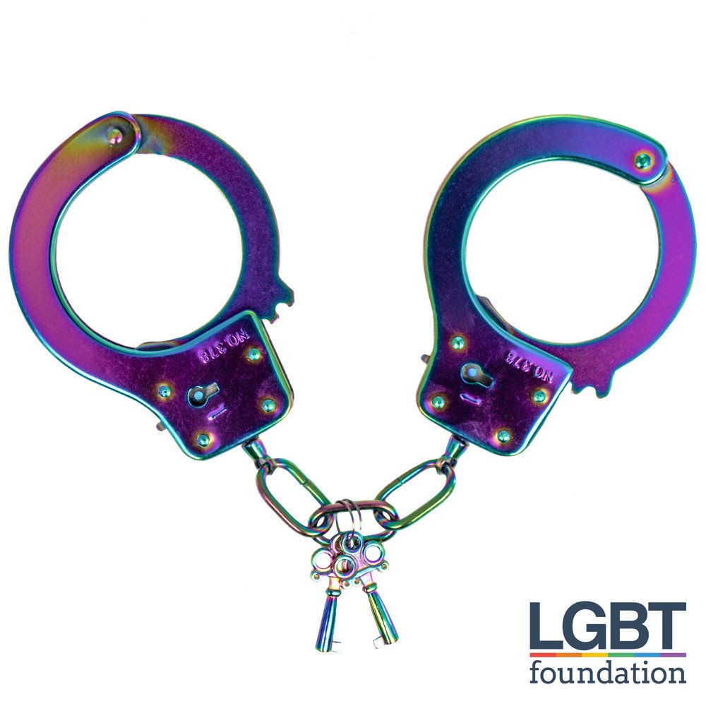 Bondara Shiny B!tch Holographic Stainless Steel Handcuffs