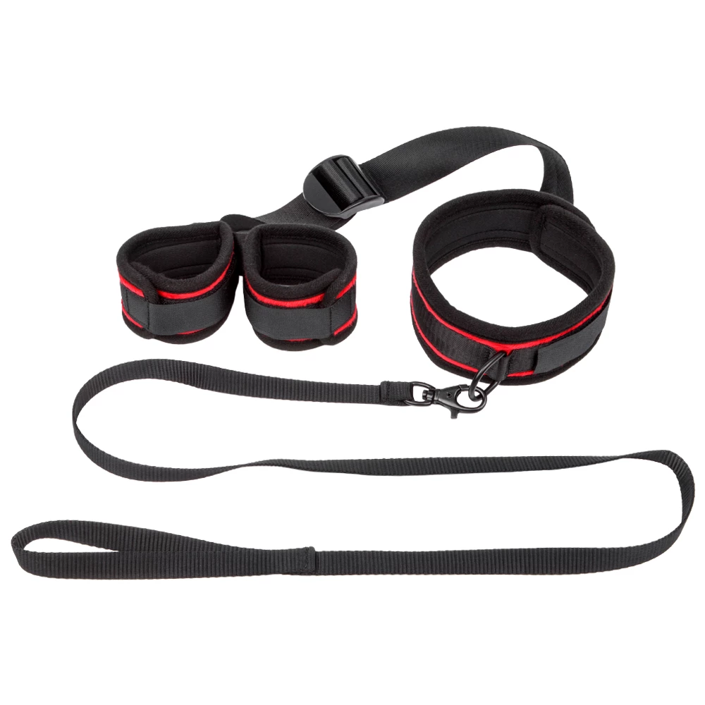 Red & Black Collar to Handcuffs Restraint