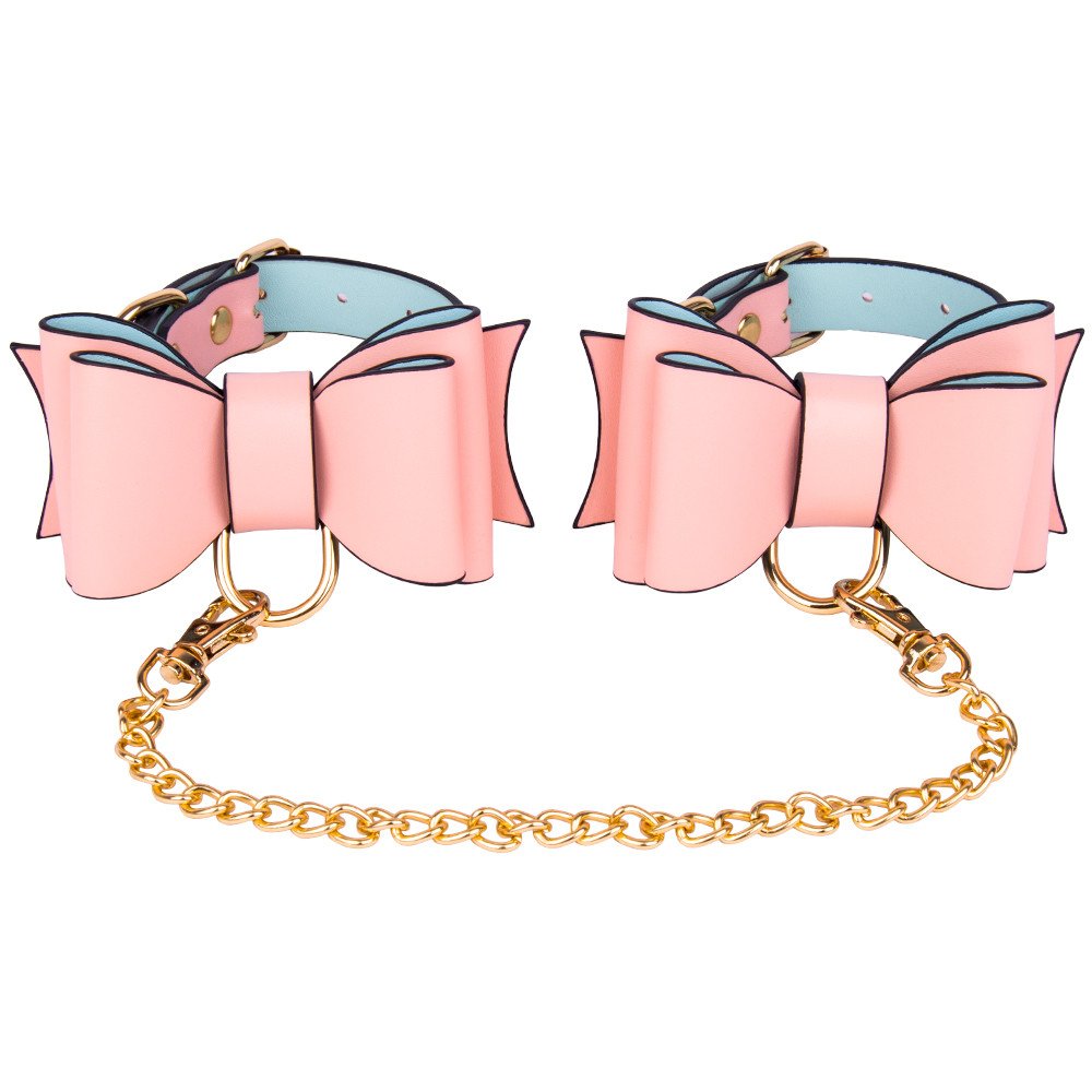 Bondara Luxe Bow To Me Pink PU Ankle Cuffs