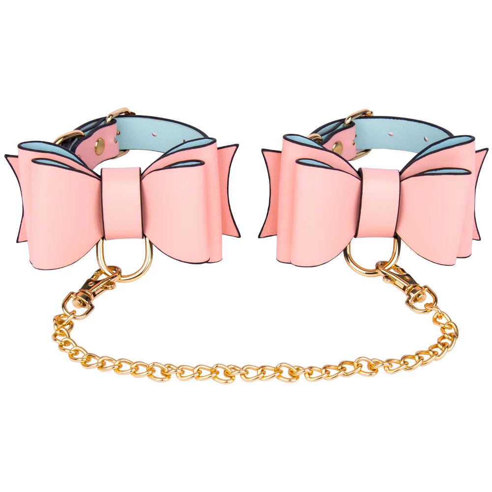 Bow To Me Pink PU Ankle Cuffs