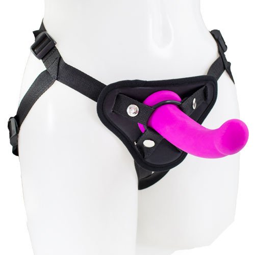 Bondara Magenta and Black Curved Silicone Strap-On - 7 Inch