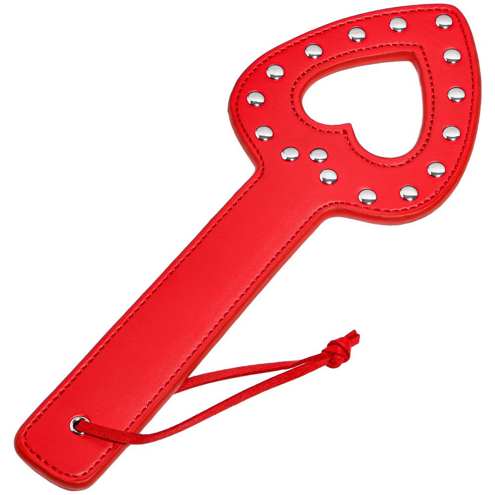 Bondara Tough Love Red PU Studded Heart Paddle - 11.5 Inch