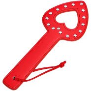 Bondara Tough Love Red PU Studded Heart Paddle - 11.5 Inch