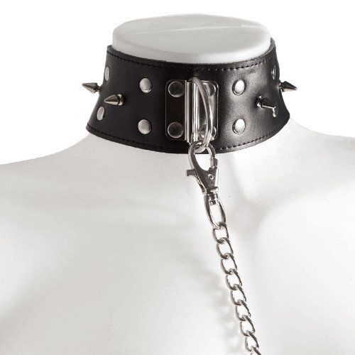 Bondara Black Spiked Bondage Collar with Leash