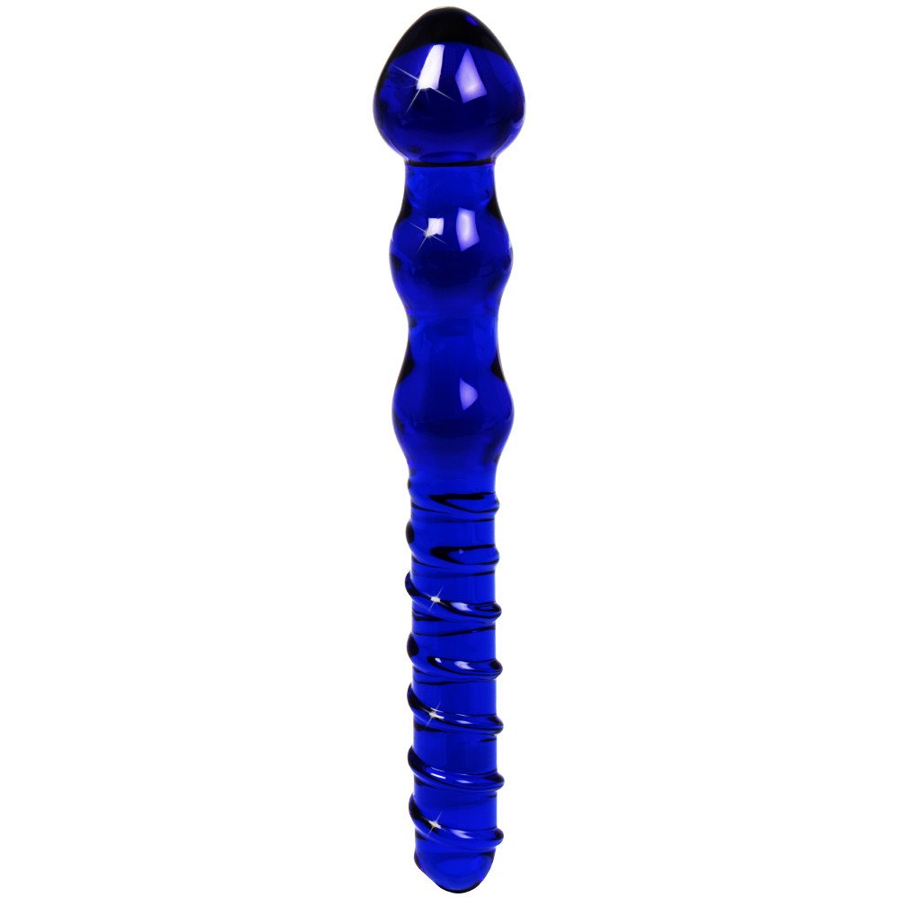 Glacier Glass Blue Ripple and Spiral Dual-Sided Dildo - 8 inch