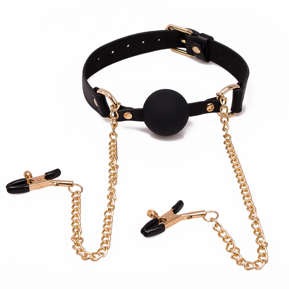 Luxe Gilded Cage Ball Gag With Nipple Clamps