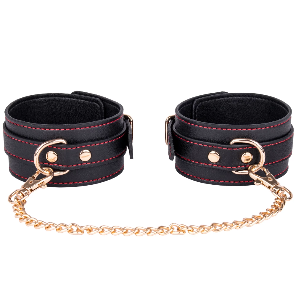 Black Contrast Stitch Faux Leather Ankle Cuffs