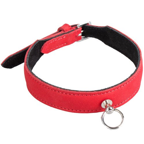 Bondara  Red Nubuck Leather Classic Collar