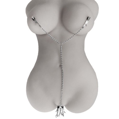 Bondara Silver Chain Nipple and Labia Clamps
