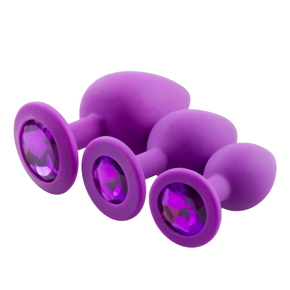 Bejewelled Purple Silicone Butt Plug - 2.5, 3 or 3.5 Inch
