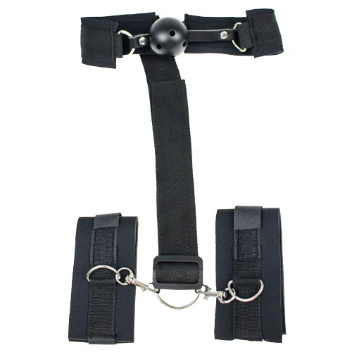 Quiet & Stay Ball Gag to Handcuffs Restraint