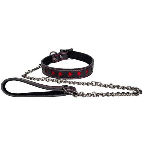 Gothic Heartbreaker Black Collar & Leash With Red Hearts
