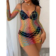 Bondara Flirt Rave Babe Rainbow Longsleeve Bodystocking Dress