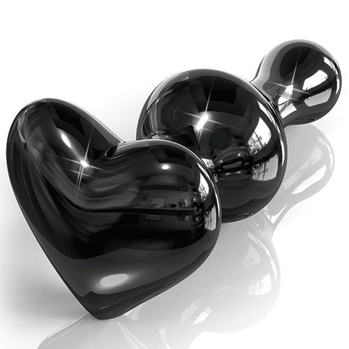 Icicles No. 74 Black Glass Heart-Shaped Butt Plug - 3.89 Inch