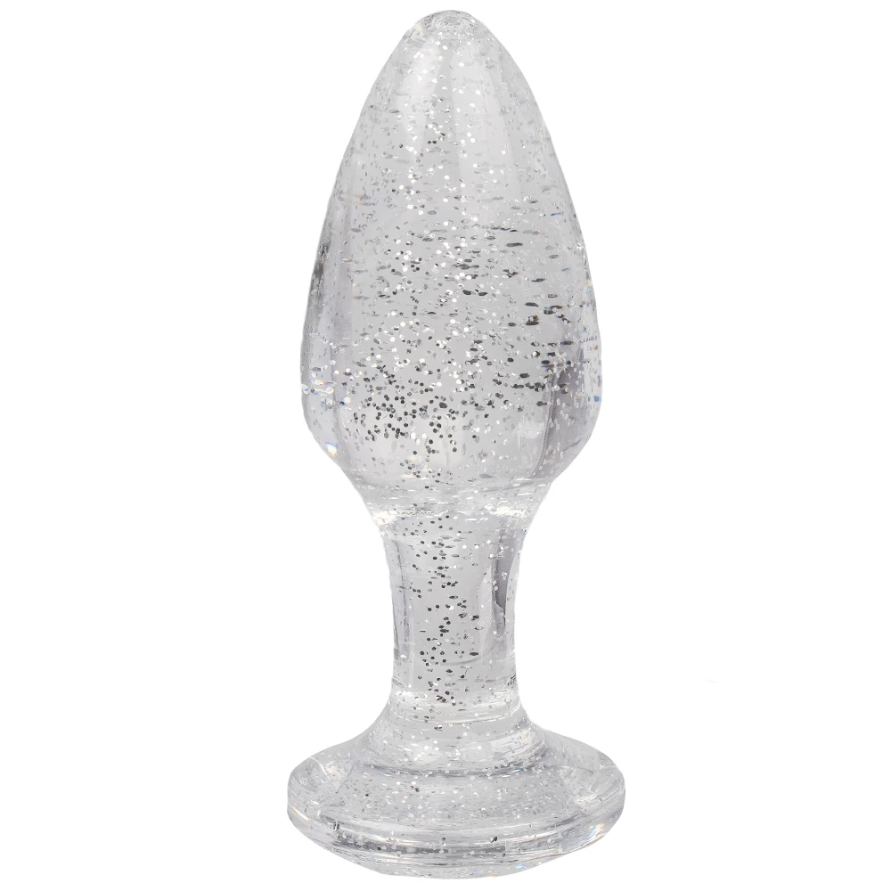 Sweet Cheeks Silver Glitter Acrylic Butt Plug - 4 Inch