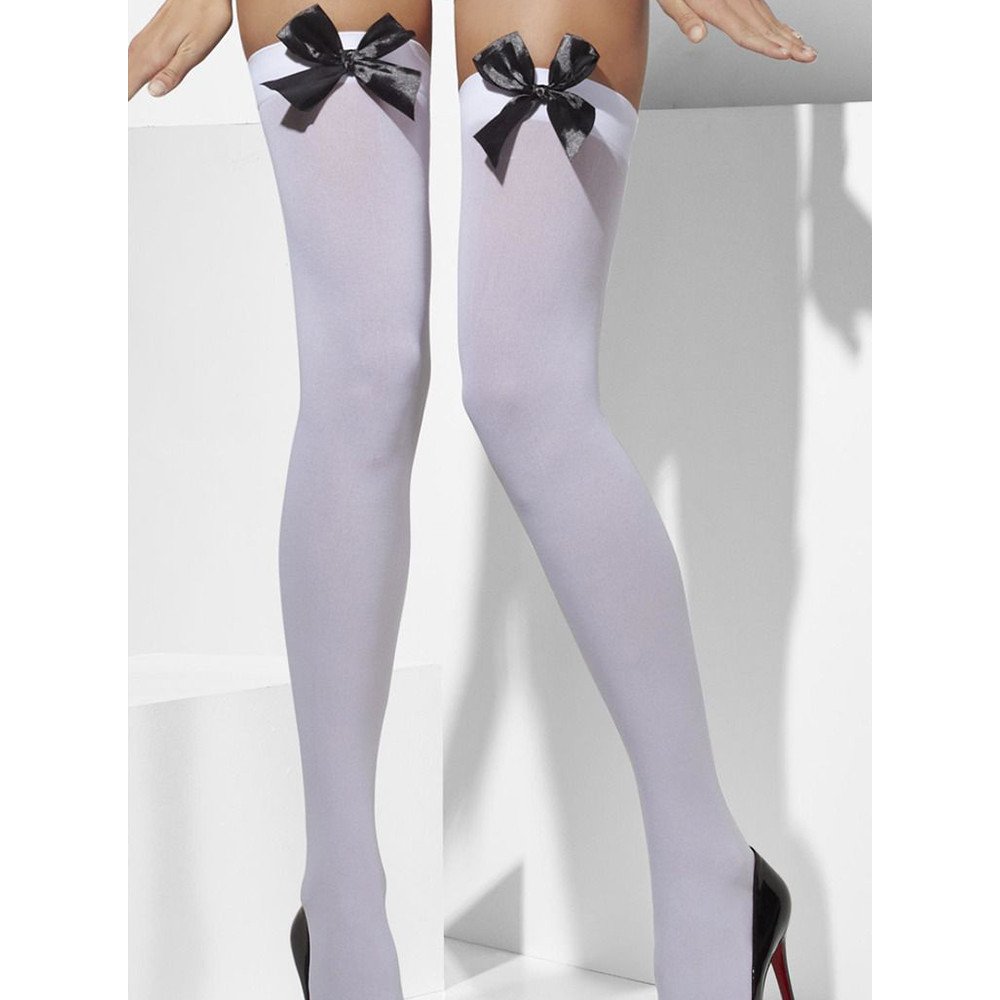 Bow To Me White Opaque Hold Up Stockings