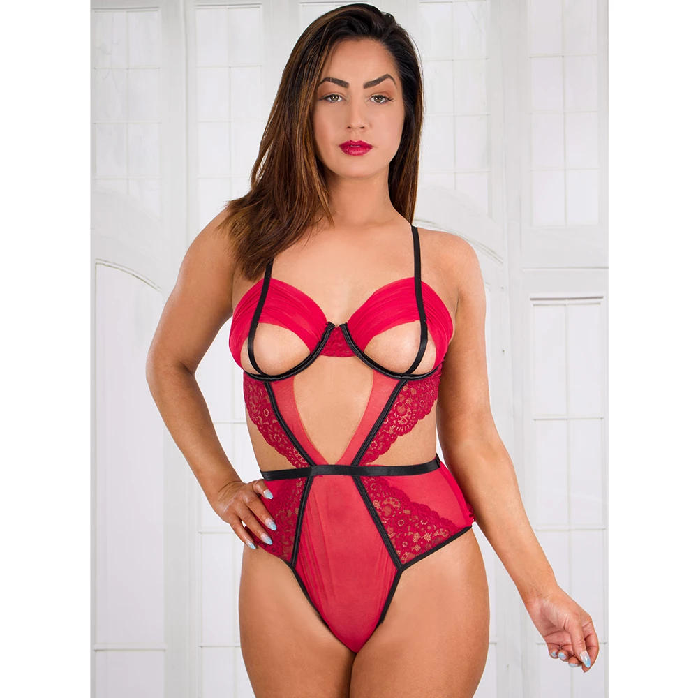 Red Cut-Out Plus Size Caged Sexy Teddy