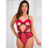 Bondara Belle Plus Size Red Cut-Out Caged Teddy