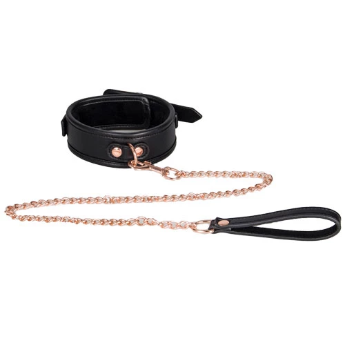 Luxe Conquest Rose Gold Faux Leather Collar & Leash