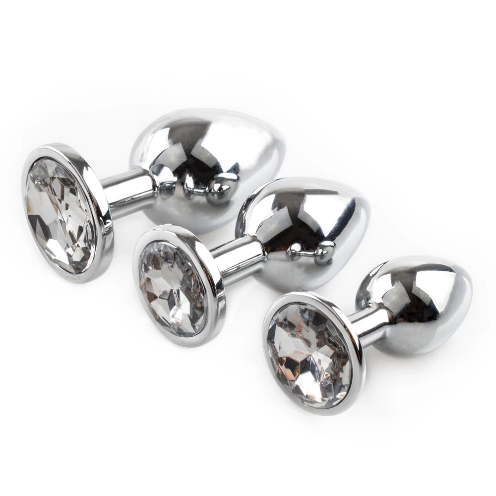 Bejewelled Silver Metal Butt Plug - 3, 3.5 or 4 Inch