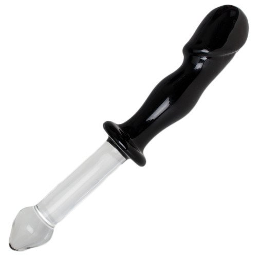 Glacier Glass Black and Clear Dual-Sided Dildo - 9 Inch