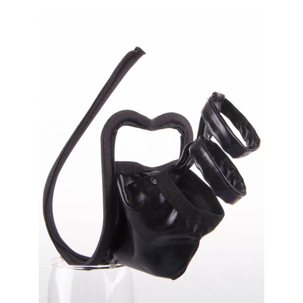 Black Wet Look Bondage Male C-String