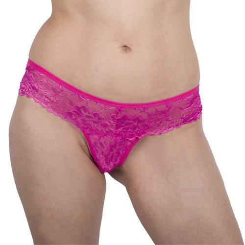 Bondara Flirt Pink Lace Crotchless Thong