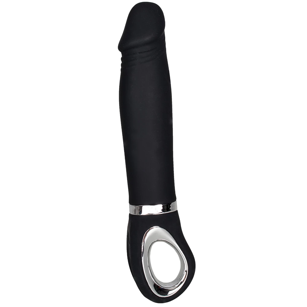 Push Comes To Shove Black Silicone 10-Speed Dildo Vibrator