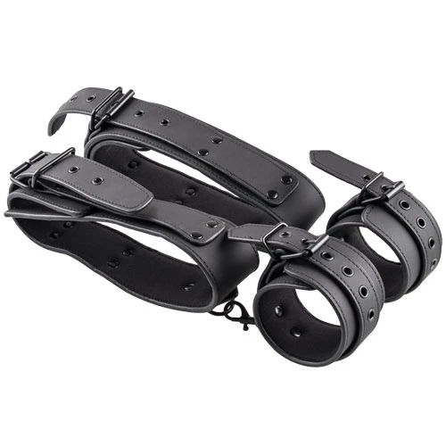 At Attention Matte Black Handcuff to Thigh Restraints