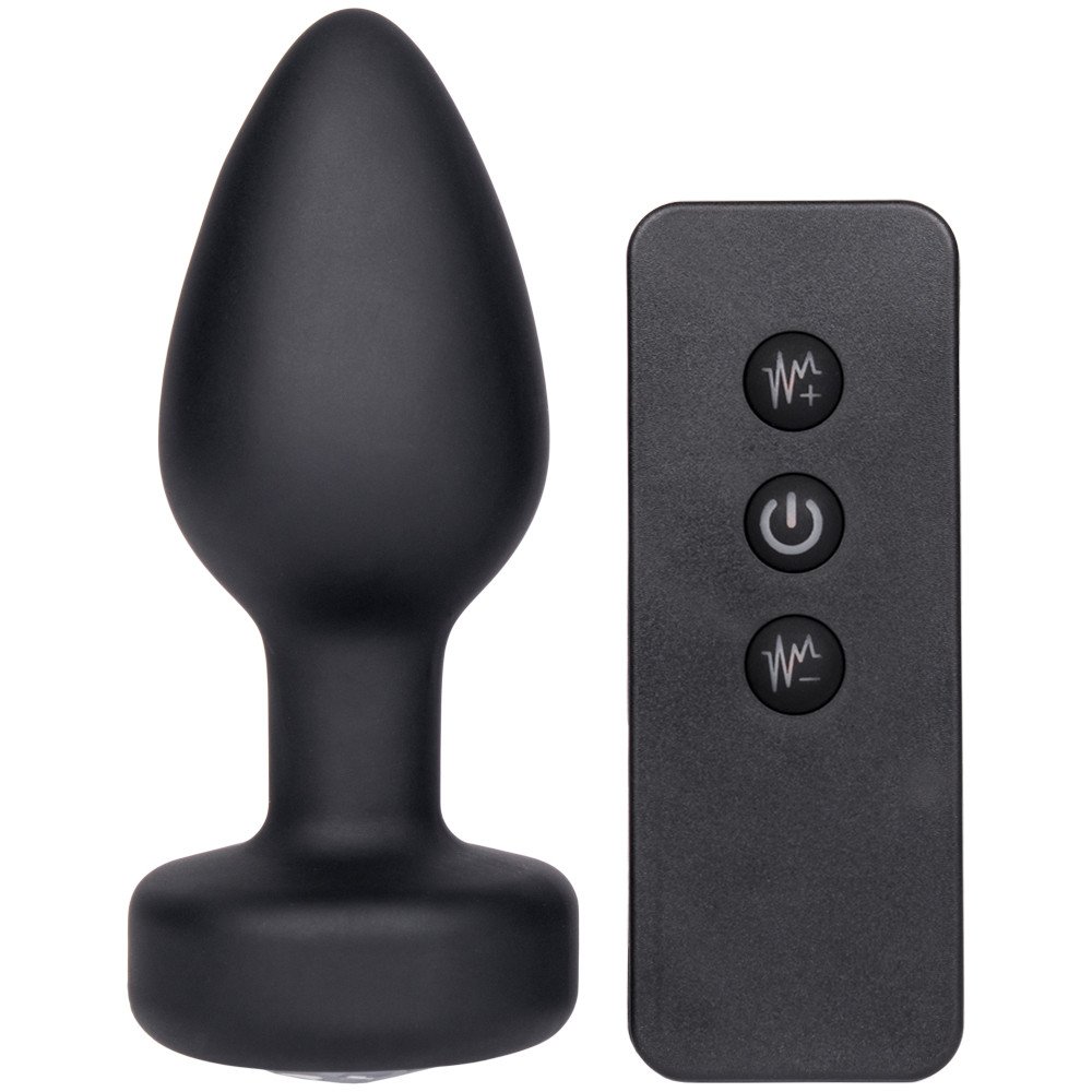 Bejewelled Black Silicone 10 Function Remote Butt Plug - 3 Inch