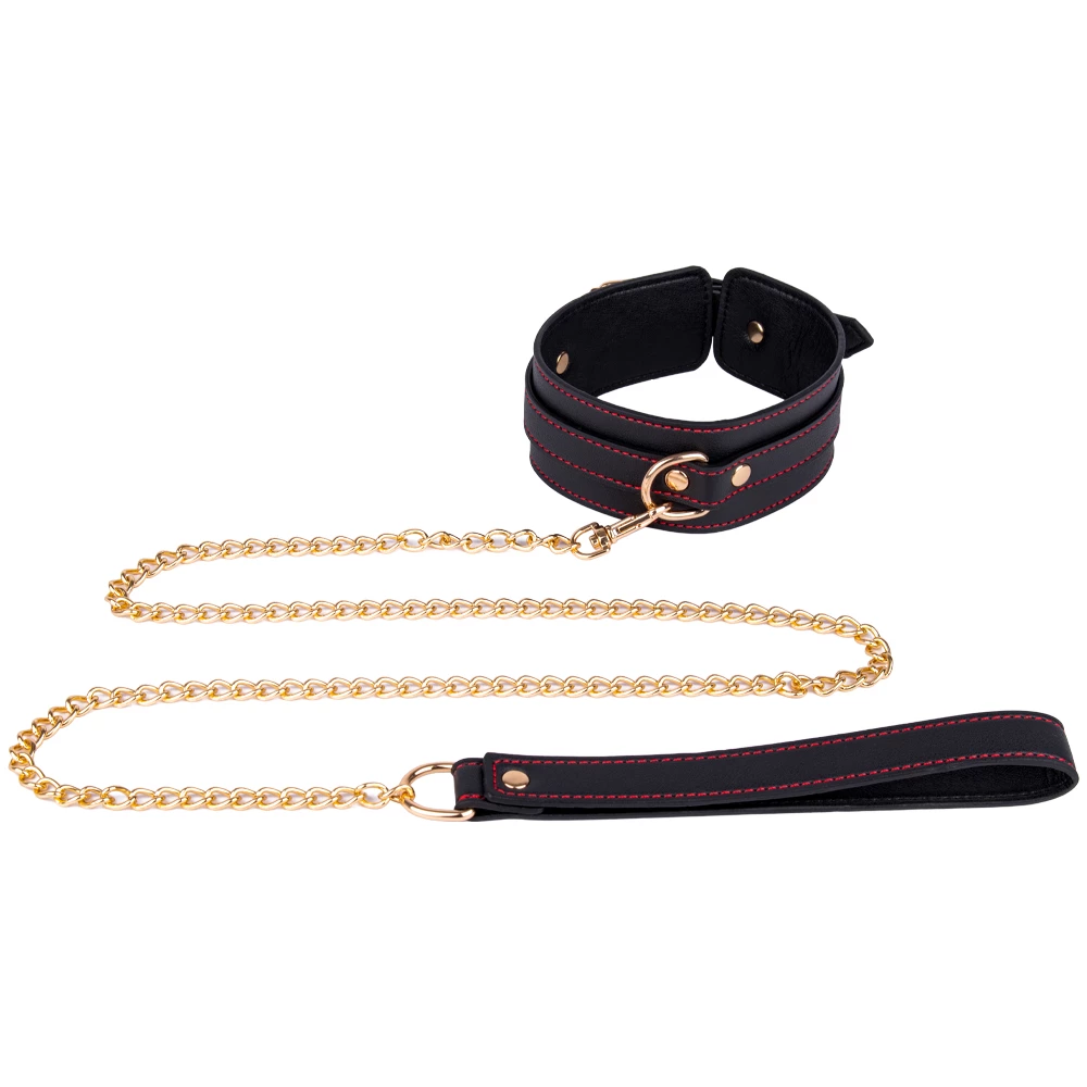 Lead Me Black Contrast Stitch Faux Leather Collar & Leash