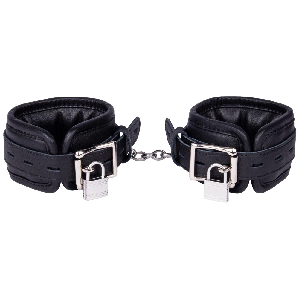 Raven Bridge Black Leather Lockable & Adjustable Ankle Cuffs