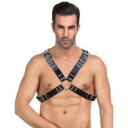Bondara Edge Men's Faux Leather Studded O-Ring Chest Harness