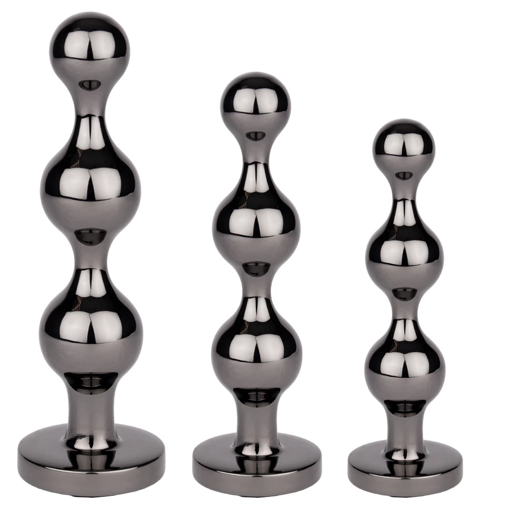 Bejewelled Gunmetal Steel Beaded Butt Plug - 4, 4.5 or 5 Inch