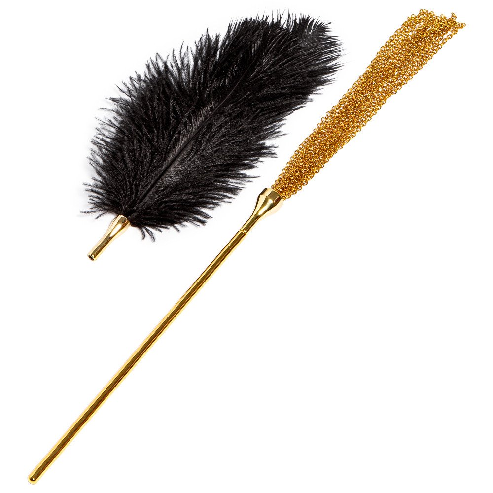 Bondara Luxe 2-in-1 Ostrich Feather Tickler & Gold Chain Flogger
