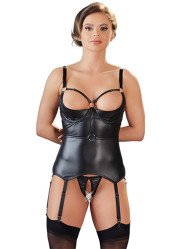 Cottelli Collection Shelf Basque, Cuffs and Crotchless G-String