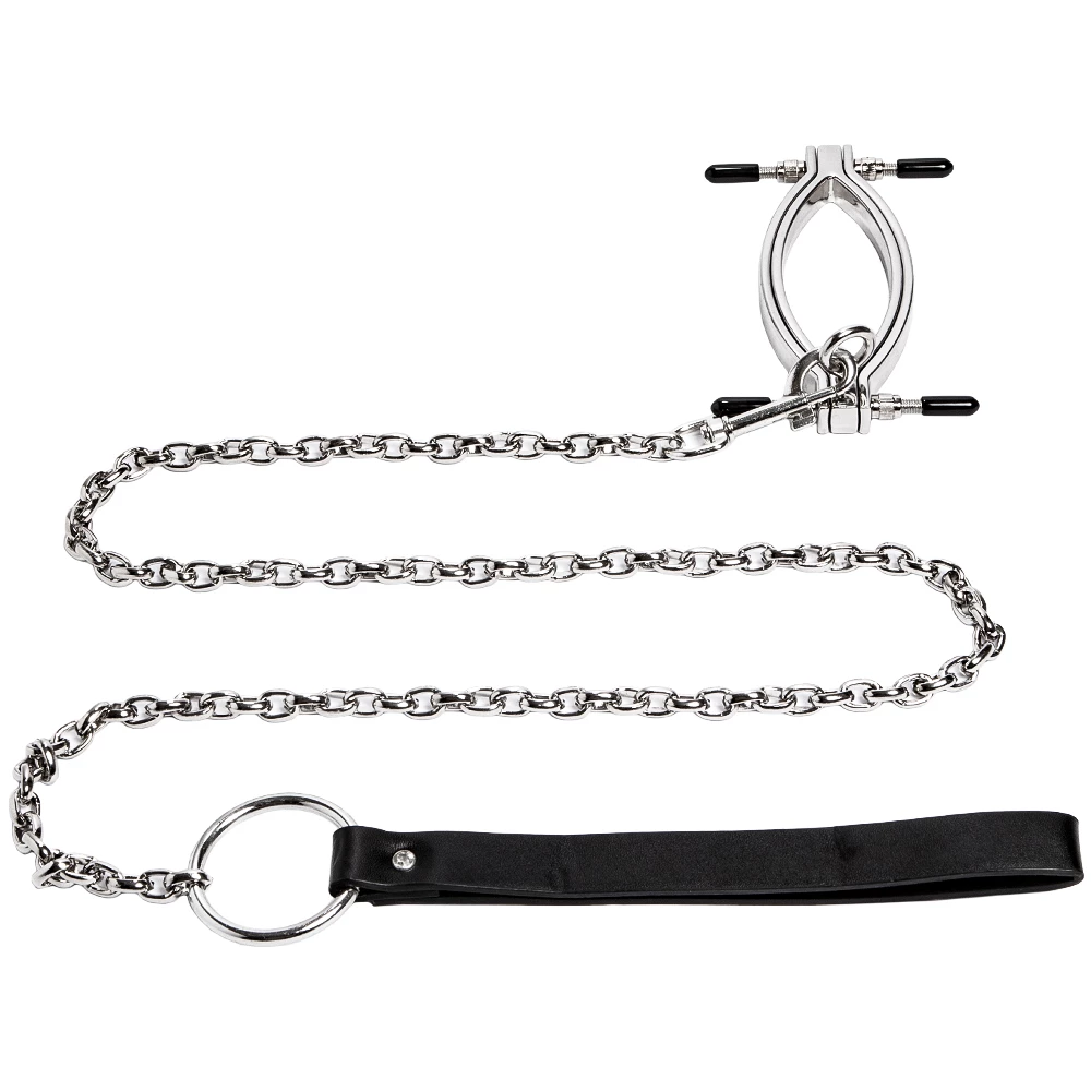 Spread Eagle Pussy Spreader Labia Clamp & Chain Leash