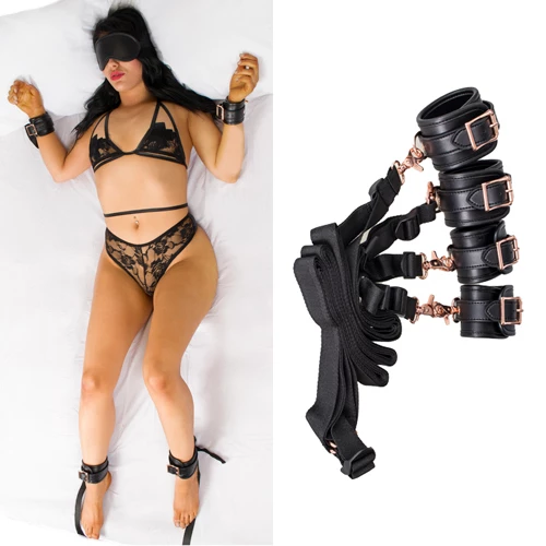 Luxury Rose Gold Faux Leather Conquest In Bed Restraints