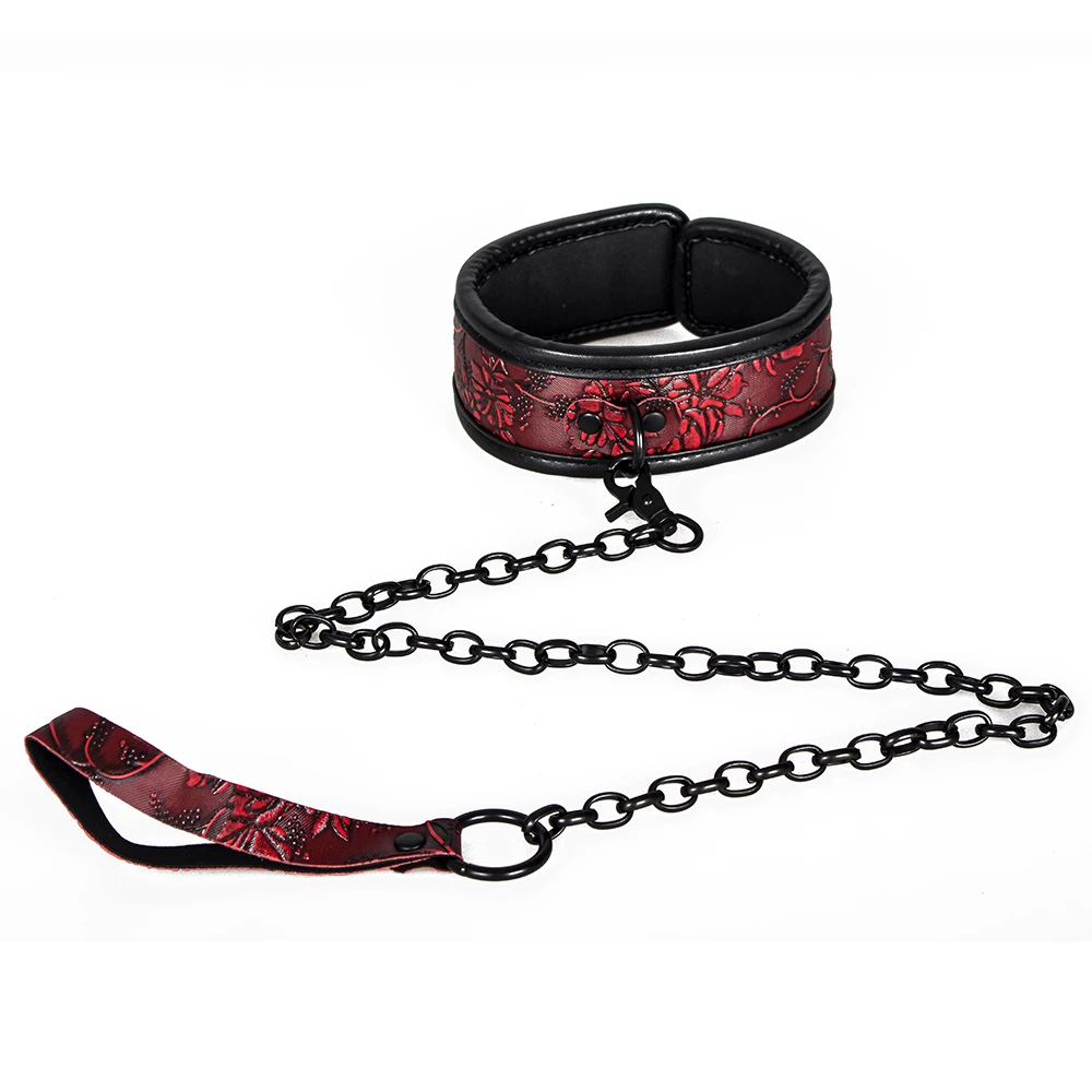 Wild Flower Red Floral Faux Leather Collar & Leash
