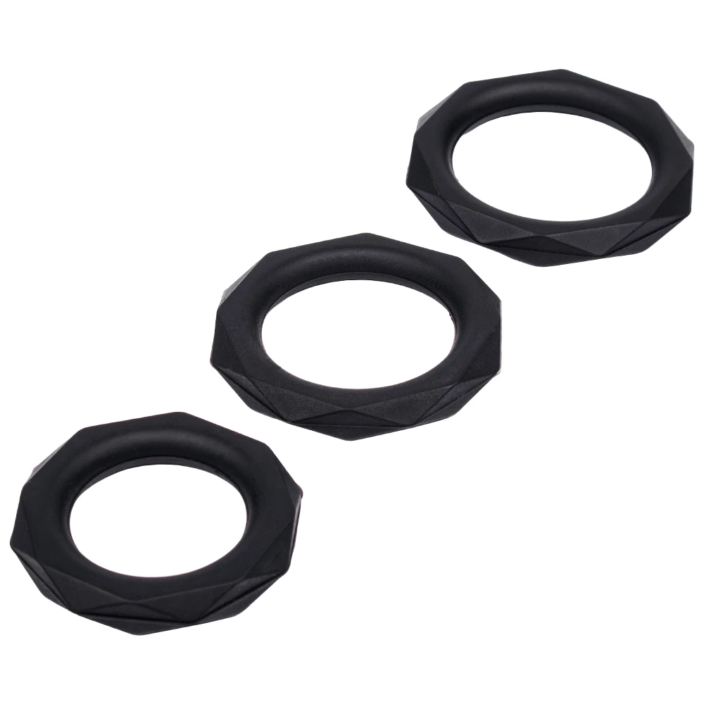 Screwed On Black Silicone Cock Rings - Set Of Three