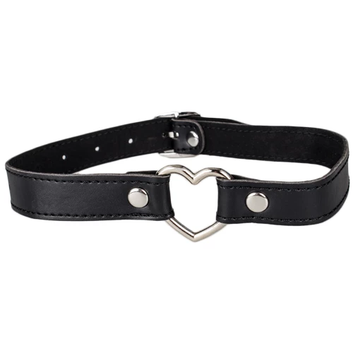Lavaliere Black Faux Leather Heart Ring Collar