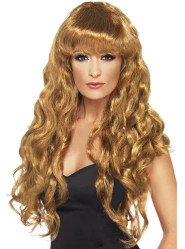 Glamorous Long Brown Curly Full Fringe Wig