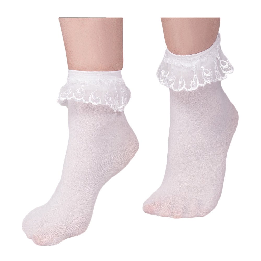 Bondara Ruffle and Bow Socks in White