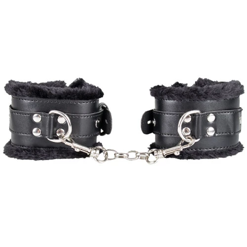 Midnight Menacles Black Furry Padlocked Handcuffs