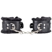 Bondara Black Faux Leather Furry Padlocked Handcuffs