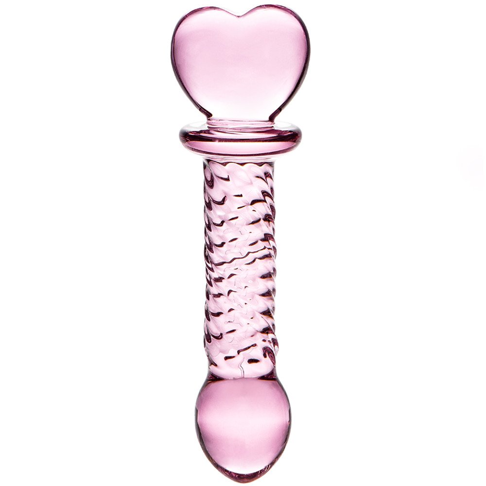 Glacier Glass Pink Heart Swirl Butt Plug - 6.5 Inch