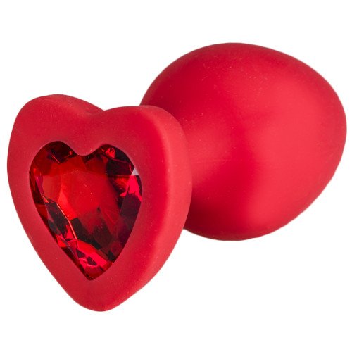 Bejewelled Red Silicone Heart Butt Plug - 2.5, 3 or 3.5 Inch